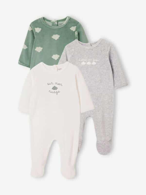 Vertbaudet 3er-Pack Baby Samtstrampler BASICS Oeko-Tex