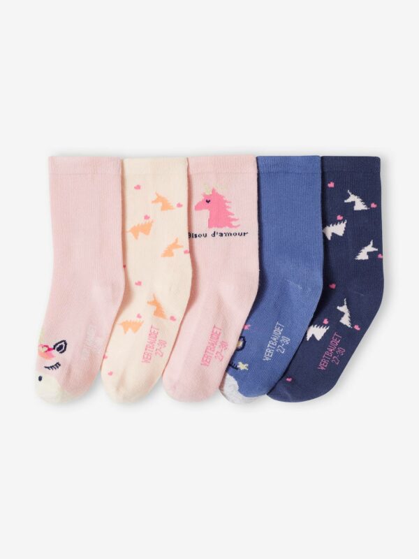 Vertbaudet 5er-Pack Mädchen Socken mit Einhorn und Herzen Oeko-Tex