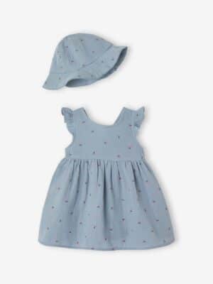 Vertbaudet Baby-Set aus Musselin: Kleid & Sonnenhut