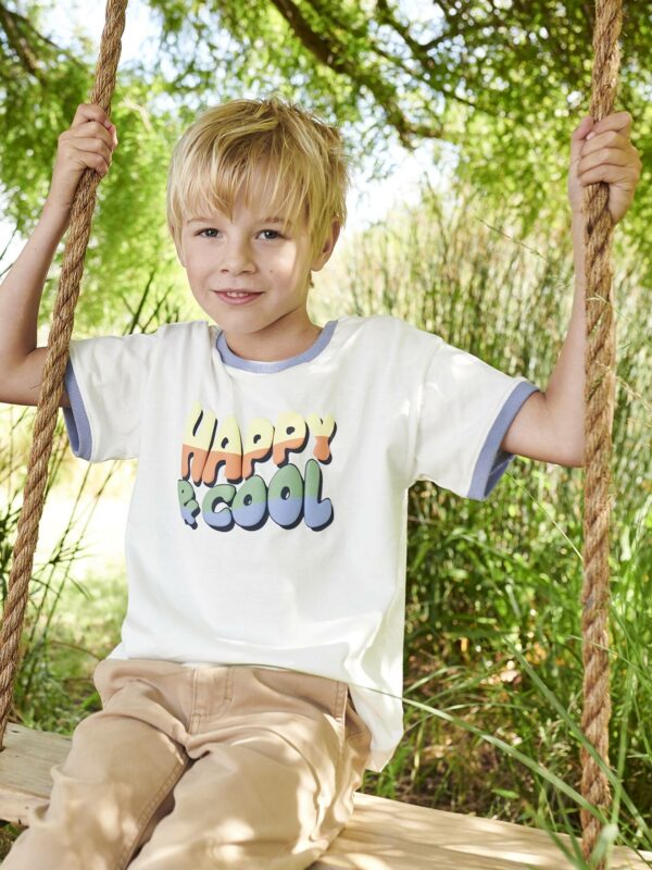 Vertbaudet Jungen T-Shirt „Happy & cool“ Oeko-Tex sandfarben