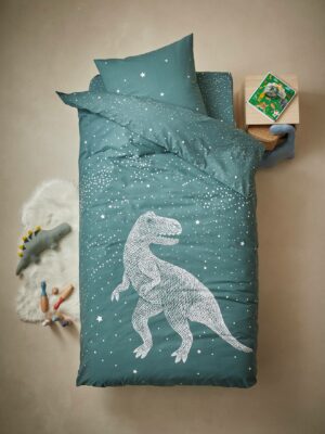 Vertbaudet Kinder Bettwäsche-Set GRAPHIC DINO mit Leuchtsternen Oeko-Tex