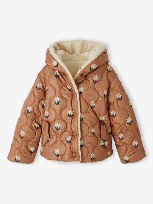 Vertbaudet Wendbare Mädchen Kapuzen-Steppjacke mit Teddyfleece